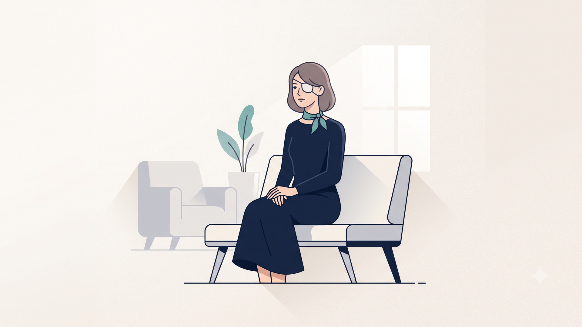 眼帯で右目を隠し、家の中で静かに兄の帰りを待つ妹・鈴音