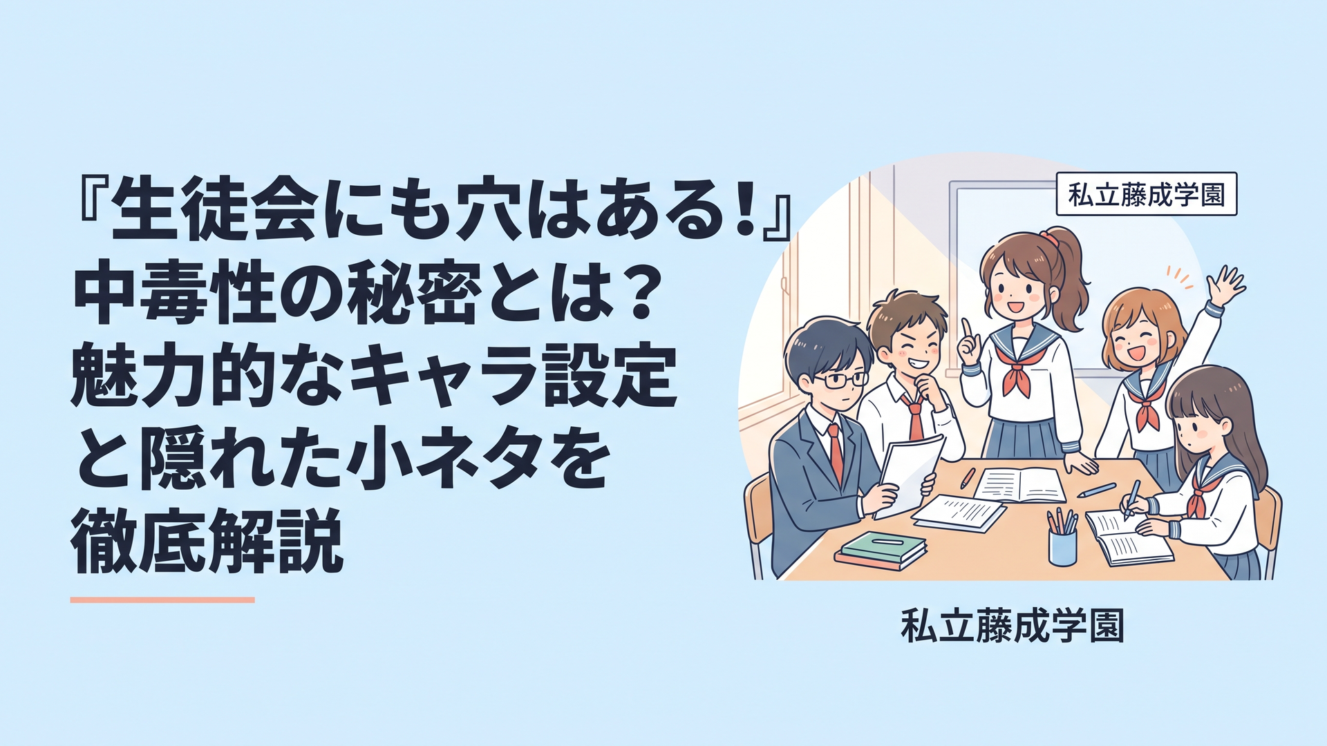 私立藤成学園の生徒会室で個性豊かな5人のメンバーが賑やかに過ごしている様子